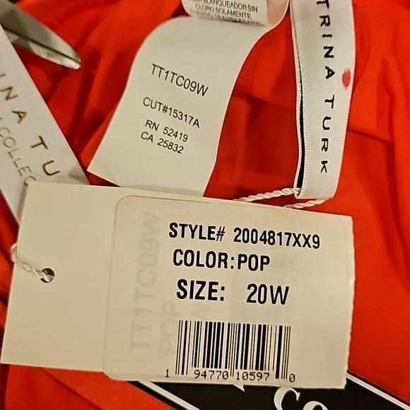 💕TRINA TURK💕 Bijou Solids V-Plunge Plus One Piece Swimsuit Poppy Coral 20W